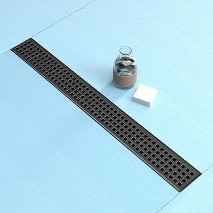 24 Inch Black Linear Shower Drain, Rectangular Shower Floor Drains with Square Hole Cover, 304 Stainless Steel Linear Drain with Leveling Feet, Hair Strainer (Matte Black) - size: 24 Inch