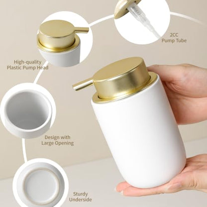 BosilunLife Lotion Pump Dispenser for Bathroom, Kitchen, Countertop | Hand Soap Dispenser Bathroom Ceramic Dish Liquid Soap Dispenser (White with Gold, Liquid Pump) - color: White&gold