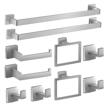 10-Piece Brushed Nickel Bathroom Hardware Set with 16" Towel Bar, Toilet Paper Holder, Towel Rings & Robe Hooks, Stainless Steel Square Bathroom Accessories Kit Wall Mounted - color: Brushed Nickel-16inch
