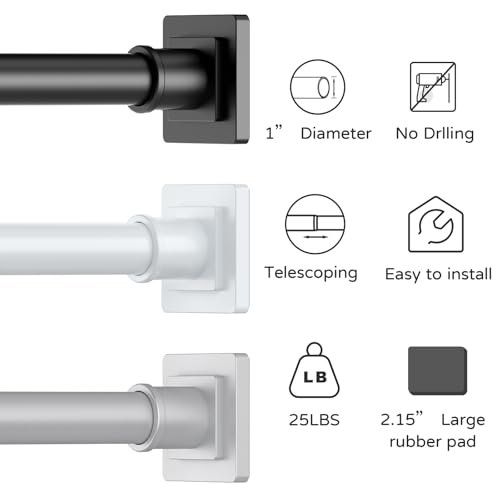 UIOSANRT Tension Shower Curtain Rod 31-55 Inches Non-Slip Shower Rod Tension Mounted No Drill Black Shower Curtain Rods Spring Tension Rod Adjustable Tension Curtain Rod for Windows Bathroom - color: Black, size: 31"-55"