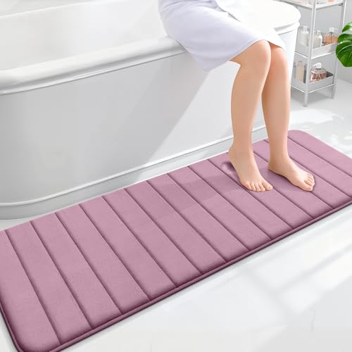 OLANLY Memory Foam Long Bathroom Rugs Runner 59x20, Super Soft Absorbent Bath Mat, Quick Dry, Machine Washable Shower Floor Rugs, Bathmat Carpet, Bathroom Home Decor Accessories, Deep Plum - color: Deep Plum, size: 59" X 20"