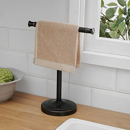 RUMOSE Oil Rubbed Bronze Hand Towel Holder Stand Countertop Towel Rack | 13 Inch Bathroom Kitchen Vanity T-Shape Towel Stand Free Standing Stainless Steel Towel Bar Towel Ring - color: Oil Rubbed Bronze