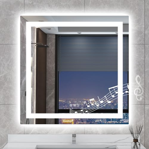 STARLEAD 36"x36" Bluetooth LED Bathroom Mirror with Dimmable Lighting, 3 Color Temperature, Anti-Fog, Touch Control, Wall Mounted Vanity Mirror for Daily Routines - color: Silver-bluetooth, size: 36"L x 36"W
