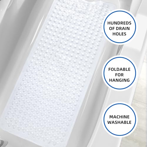 MOONFLY Shower and Bathtub Mat,40x16 Inches,Extra Long Non Slip Mats with Suction Cups and Drain Holes, Machine Washable and Anti Slip Bathmats, Bathroom Mats for Tub Nonslip (Clear) - color: Clear