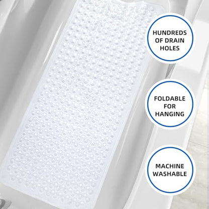 MOONFLY Shower and Bathtub Mat,40x16 Inches,Extra Long Non Slip Mats with Suction Cups and Drain Holes, Machine Washable and Anti Slip Bathmats, Bathroom Mats for Tub Nonslip (Clear) - color: Clear