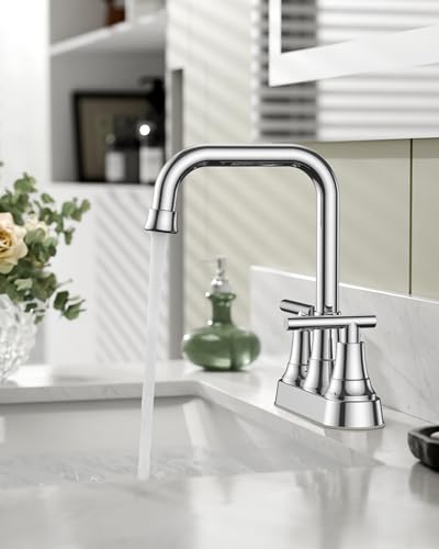 FORIOUS 3 Hole Bathroom Faucet Polished Chrome, 8 Widespread Faucet Chrome | 8 Inch Widespread Bathroom Faucet Chrome, 3 Hole Faucet for Bathroom Sink with Pop Up Drain for 8 Inch Vanity Faucet 3 Holes - color: Polished Chrome