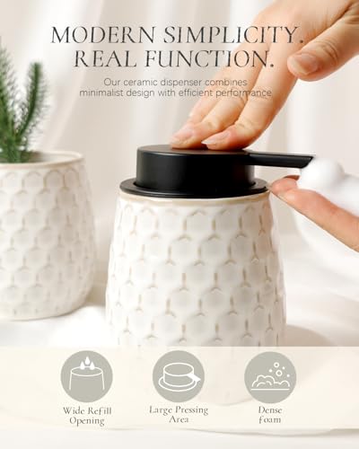 Bathroom Accessory Set 4PCS, Ceramic Bathroom Accessories Set, Foaming Soap Dispenser Set Complete, White Honeycomb Design, Home Apartment Modern Bath Decor Vanity Countertop, ANTIS'S HOME - size: Foam