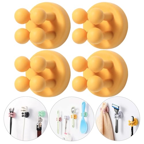 Razor Holder Shaver Hook Hanger Stand - 4Pcs Silicone Toothbrush Holders for Shower Wall Mounted Self Adhesive Cute Utility Dorm Room Bathroom Kitchen Organizer Storage Hook for Hanging Loofah Towel - color: Yellow