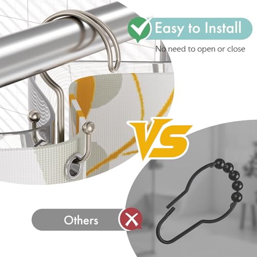 Bathway Nickel Shower Curtain Hooks Ring, 12 Pcs Double Sided Shower Hooks, Rust Proof Metal Shower Hooks for Bathroom, Anti-Drop Shower Rings for Shower Curtain & Liners - color: Nickel, style: Double-layer Shower Hooks