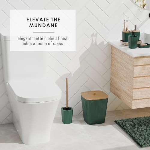 Clara Clark Bathroom Set, Bathroom Sets with Shower Curtain and Rugs | 22 Piece Hunter Green Bathroom Accessories Set with Toothbrush Holder, Soap Dispenser, Soap Dish, Toilet Brush, and Trash Can - color: Hunter Green, size: Complete Set + Bath Rugs