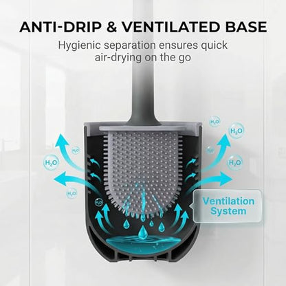 RV Silicone Toilet Brush with Holder, Drill-Free Wall Mounted Toilet Bowl Cleaner, Anti-Drip Anti-Roll Compact Brush for RV Camper & Small Bathroom (Black) - color: Black