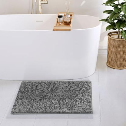 Hearth & Harbor Bathroom Rugs, Chenille Bath Mat - Machine Washable Bath Mats for Bathroom Non-Slip Backing Rubber, Quick Dry Bathroom Mat, 17 x 24 - Frost Grey - color: Frost Grey, style: 17 x 24