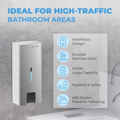 SUNERA Commercial Soap Dispenser Wall Mounted, 1000ml Refillable 304 Stainless Steel Liquid Soap & Hand Sanitizer Dispenser, Lockable Manual Pump for Restaurant, Office, Hotel, Kitchen & Bathroom