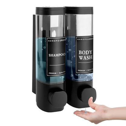 Shampoo and Conditioner Dispenser, 2 Chamber 300ml, Wall Mounted, Black | Shower Soap Dispenser, Refillable Hand Soap Dispensers, Body Wash Dispenser for Bathroom, Kitchen, Hotel, Home - color: Black, size: 2 Chamber