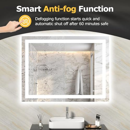 Hivone 40"X30" LED Bathroom Mirror with Lights, Anti-Fog, Dimmable, Backlit + Front Lit, Smart Bathroom Vanity Mirror, Memory Function, Shatterproof, Tempered Glass (Horizontal/Vertical) - size: 40"L x 30"W