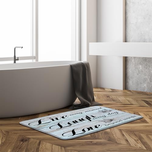 Live Laugh Love Bath Mat Rustic Teal Wooden Board Butterflies Inspirational Quotes Positive Motto Phrase Bathroom Kitchen Toilet Rugs,24x60 Inch - size: 2' x 5' (Rectangular)