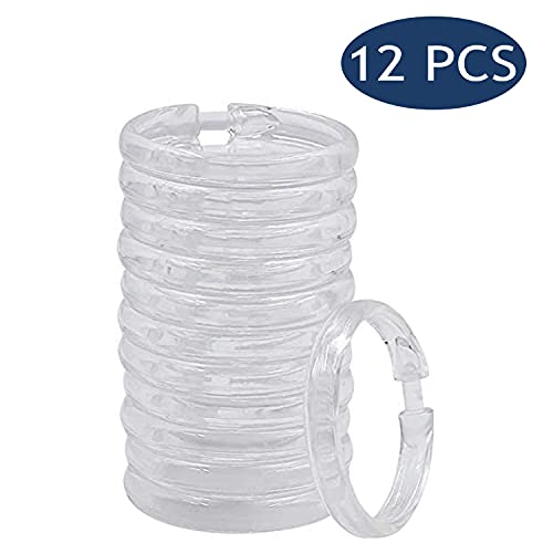 Clear Plastic Shower Curtain Rings, 12 PCS Circular Plastic Shower Curtain Hooks for Bathroom Shower Curtain Rod, Clear Shower Hooks for Shower Curtain, O Shaped Shower Rings for Curtain - color: Clear