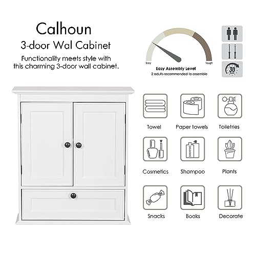 Spirich Bathroom Wall Cabinet, White Medicine Cabinet with Doors | Adjustable Shelf, Lower Tilt-Out Cube, FSC-Certified MDF, Space-Saving Concealed Storage for Toiletries, Towels, or Medicine - size: 2 Doors & Tilt-Out Cube