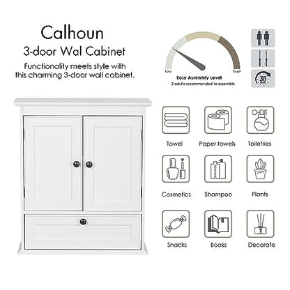 Spirich Bathroom Wall Cabinet, White Medicine Cabinet with Doors | Adjustable Shelf, Lower Tilt-Out Cube, FSC-Certified MDF, Space-Saving Concealed Storage for Toiletries, Towels, or Medicine - size: 2 Doors & Tilt-Out Cube