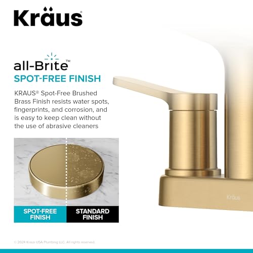 KRAUS Indy Centerset Bathroom Faucet in Spot-Free Brushed Brass with 2 Handles, Pop Up Drain and Supply Lines, FUS-14102SFBB - color: Spot Free Brushed Brass, style: Centerset