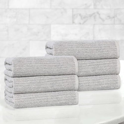 Superior Destin Viscose Cotton Blend Medium Weight Towels, Kitchen, Bathroom, Spa, Plush, Quick Dry, Ultra-Soft Towels, Bath Essentials, Ribbed Design, Absorbent Hand Towels, Set of 6, Platinum