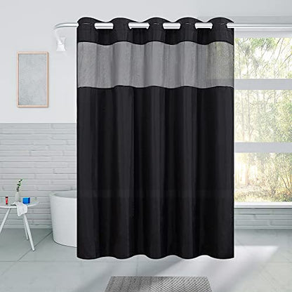 Furlinic Black No Hook Small Stall Shower Curtain 48x78 Inch,Washable Fabric Shower Curtain Liner with See Through Window,Half Narrow Hotel Style Waterproof Shower Curtains for Bathrrom - color: Black, size: 48"W x 78"L (Pack of 1)