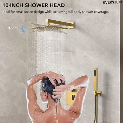 10" High-Pressure Rainfall Shower System with Handheld Spray, Wall Mount Bathroom Shower Faucet Set with Valve (Brushed Gold) - color: Brushed Gold