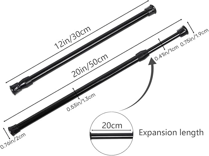 Bettli Spring Loaded Curtain Tension Rod Bit Holder Extensions 12-20 inches (Black 2) - color: Black 2