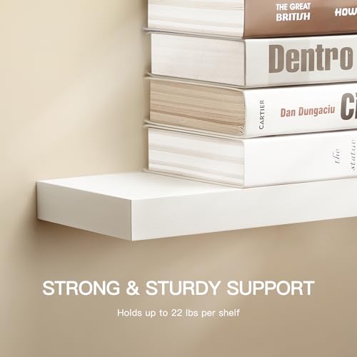 AMADA HOMEFURNISHING Floating Shelves Wall Mounted, 32 x 7 Inch Wall Shelves for Bathroom, Bedroom, Living Room, White Shelves Set of 2 - color: White, size: 32 inches