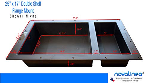 Large Double Shelf Recessed Shower Niche, Ready to Tile, 25" x 17" x 3.75" | Ready to Tile - size: 25" x 17" Double Shelf