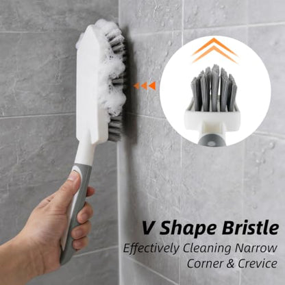 3 Pack Shower Cleaning Brush Set with Grout Cleaning Brush and Squeegee | Stiff Bristles, Ergonomic Handle, Heavy Duty Scrub Brush for Cleaning Bathroom, Shower, Bathtub, Floor, Grout, Tile, Sink