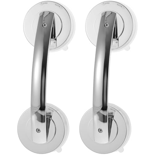 Suction Shower Door Handle Silver Shower Grab Bar for Glass Doors Portable Bathroom Safety Support for Elderly Easy Install on Smooth Surfaces 7.71 X 2.55 X 1.96 in