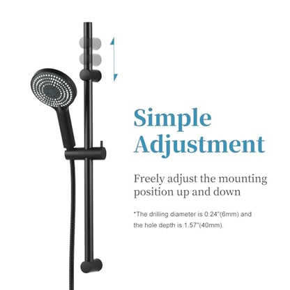 OFFO 6-Spray High Pressure Handheld Shower Head Combo with Adjustable 27 in Slide Bar and 60 in Stainless Steel Hose, Matte Black - color: Matte Black, style: 27" Slide Bar & 60" Hose