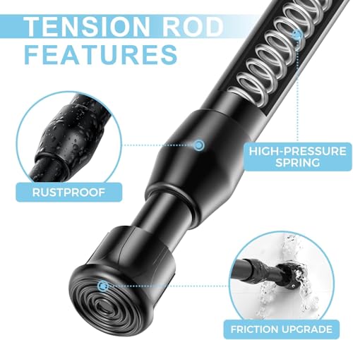 Spring Tension Curtain Rods Short Tension Rod (Black,12" to 19"-4Pcs) - color: Black, size: 12" to 19"-4Pcs