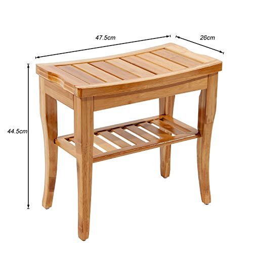 soges Bamboo Shower Bench, Waterproof Shower Stool with Storage Shelf, Wood Bath Organizer Seat, KS-HSJ-04 - color: Teak