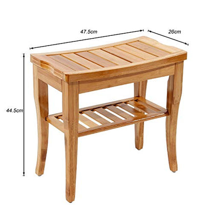 soges Bamboo Shower Bench, Waterproof Shower Stool with Storage Shelf, Wood Bath Organizer Seat, KS-HSJ-04 - color: Teak