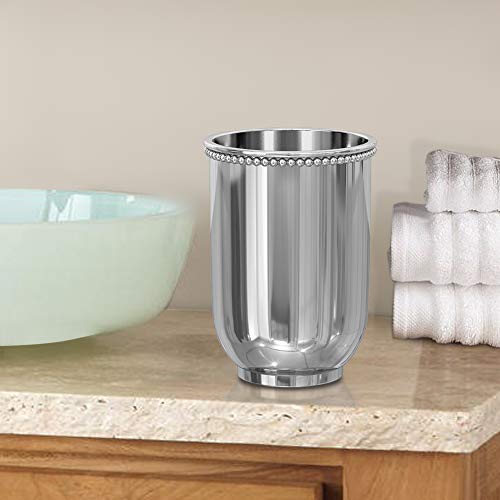 nu steel 18/8 Stainless Steel Chic Collection Beaded Tumbler Cup for Bathroom Vanity Countertops - for Mouthwash/Mouth Rinse, Storing and Organizing Makeup Brushes, Eye Liners, Accessories