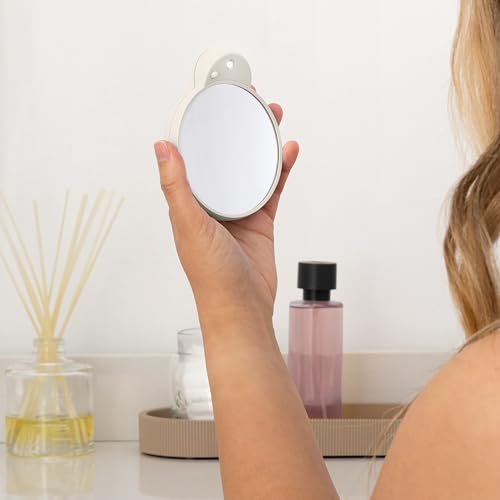 Zadro Magnification Lighted Compact Mirror with LED Light & Retractable Suction Cups – Travel Makeup Mirror, Cool White 6400K Lighting, Battery Operated, Made in USA (Neutral, 10X | 4.3" L x 3.5" W) - color: Neutral