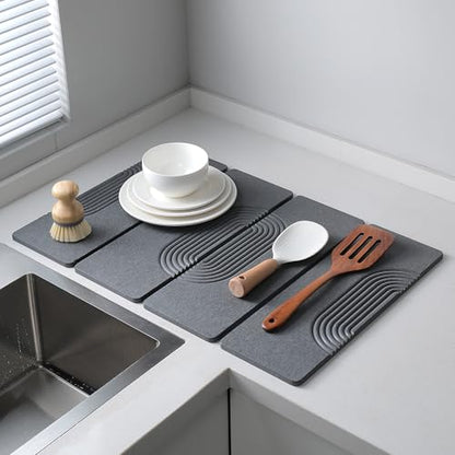 Foldable Stone Dish Drying Mat for Kitchen Counter, Diatomaceous Earth Drying Mat with Non-Slip Backing, Heat Resistant Multifunctional Mat for Kitchen & Bathroom, Instant water absorption-(24"×16") - color: Dark Gray