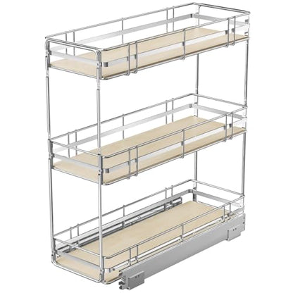 Pull Out Spice Rack Cabinet Organizer 8" W x 20½" D, 3 Tier Heavy Duty Slide Out Wood Shelf for Narrow Cabinet, Pull Out Storage for Kitchen - size: 8" W x 20½" D