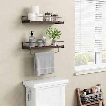 Forbena Dark Brown Kitchen Shelves Wall Mounted Set of 2, Walnut Brown Floating Kitchen Wall Shelves with Rail, Hanging Shelves for Kitchen Wall Coffee Bar (Wooden Pine Wood) - color: 8. Dark Brown