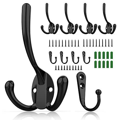 ZAYBOD 10 Pack Heavy Duty Wall Mounted Black Coat Hooks with 30 Screws, mudroom Hooks, Backpack Hooks, Robe Hooks, Hat Hook（Two Types of Hooks + threeTypes of Screws Included）