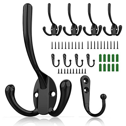 ZAYBOD 10 Pack Heavy Duty Wall Mounted Black Coat Hooks with 30 Screws, mudroom Hooks, Backpack Hooks, Robe Hooks, Hat Hook（Two Types of Hooks + threeTypes of Screws Included）