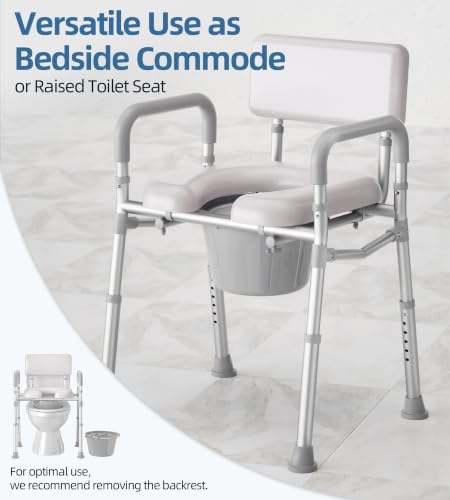 HOMLAND Bedside Commode Toilet, Padded Seat & Backrest, Enhanced Crossbar | Aluminum Potty Chair, Height Adjustable, Removable Bucket, Tool-Free Assembly, 350lb Portable Toilet for Adults & Seniors