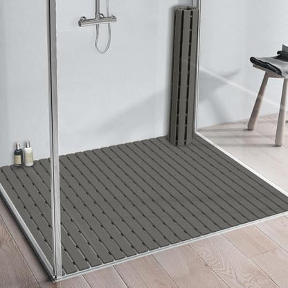 Yolife PVC Large Shower Mat, 35.4 × 24 Inch Non Suction Cup Non Slip Shower Floor Mat, Easy to Cut & Curlable Stand Up Shower Stall Mat, Heavy Duty Bath Shower Mats for Inside Shower - color: Grey