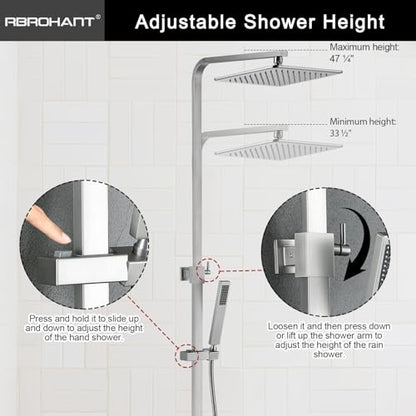 RBROHANT Brushed Nickel Exposed Shower System with Tub Spout, Exposed Shower Fixtures for Bathroom with Brass 3-Functional Valve, Shower Height Adjustable, Wall Mounted - color: Brushed Nickel