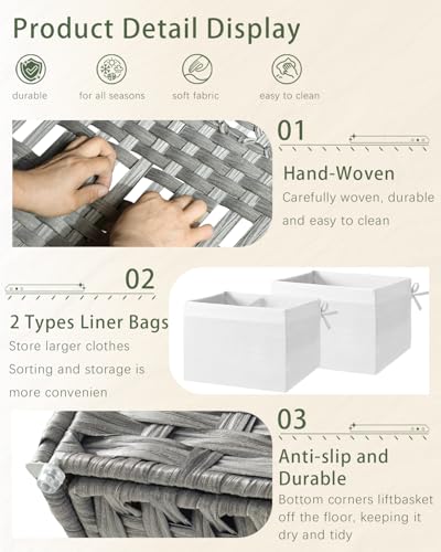 SETVSON Storage Basket with Lid PE Rattan 27.8 Gal Wicker Chest, Gray | 105L Woven Wicker Baskets with 2 Separate Lids, 2 Removable, washable linings, Sturdy Iron Frame, 25.2 x 15.4 x 16.1 Inches - color: Gray, size: 105L-25.2L*15.4W*16.1H