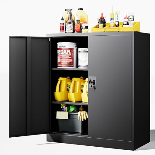 Metal Storage Cabinets with Lock Door,2 Adjustable Shelves Organizer Steel Storage Cabinets for Home,Office,Warehouse,Garage,Employee Lockers(Black) - color: Black, size: 16"D x 32"W x 36"H