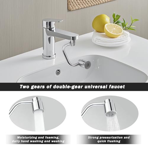 Universal Faucets, 360 Rotatable U Shaped Faucet Extender 2 Modes Adjustable Faucet Aerator Head Replacement for Bathroom Kitchen