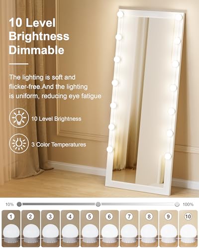 14 Bulbs LED Vanity Lights for Mirror, 3000K 4000K 6500K & 10-Brightness, Wire Length Adjustable, USB Cable, Hollywood Mirror Lights for Makeup Dressing Room Bathroom, White - size: 14 Dimmable Bulbs